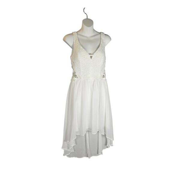City TrianglesWomens Size 8 Midi Dress White Embroidered Hi Low Sequins Party - Picture 1 of 14